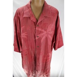 Tommy Bahama Shirt Button Up 100% Silk Short Sleeve Red Size XL Palm Tree